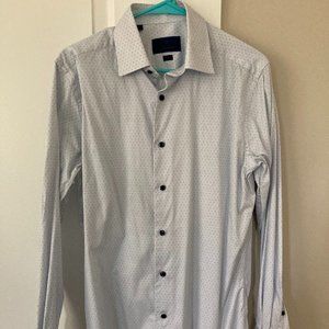 David Donahue Trim Fit White Shirt with Navy Dots 16 - 34/35